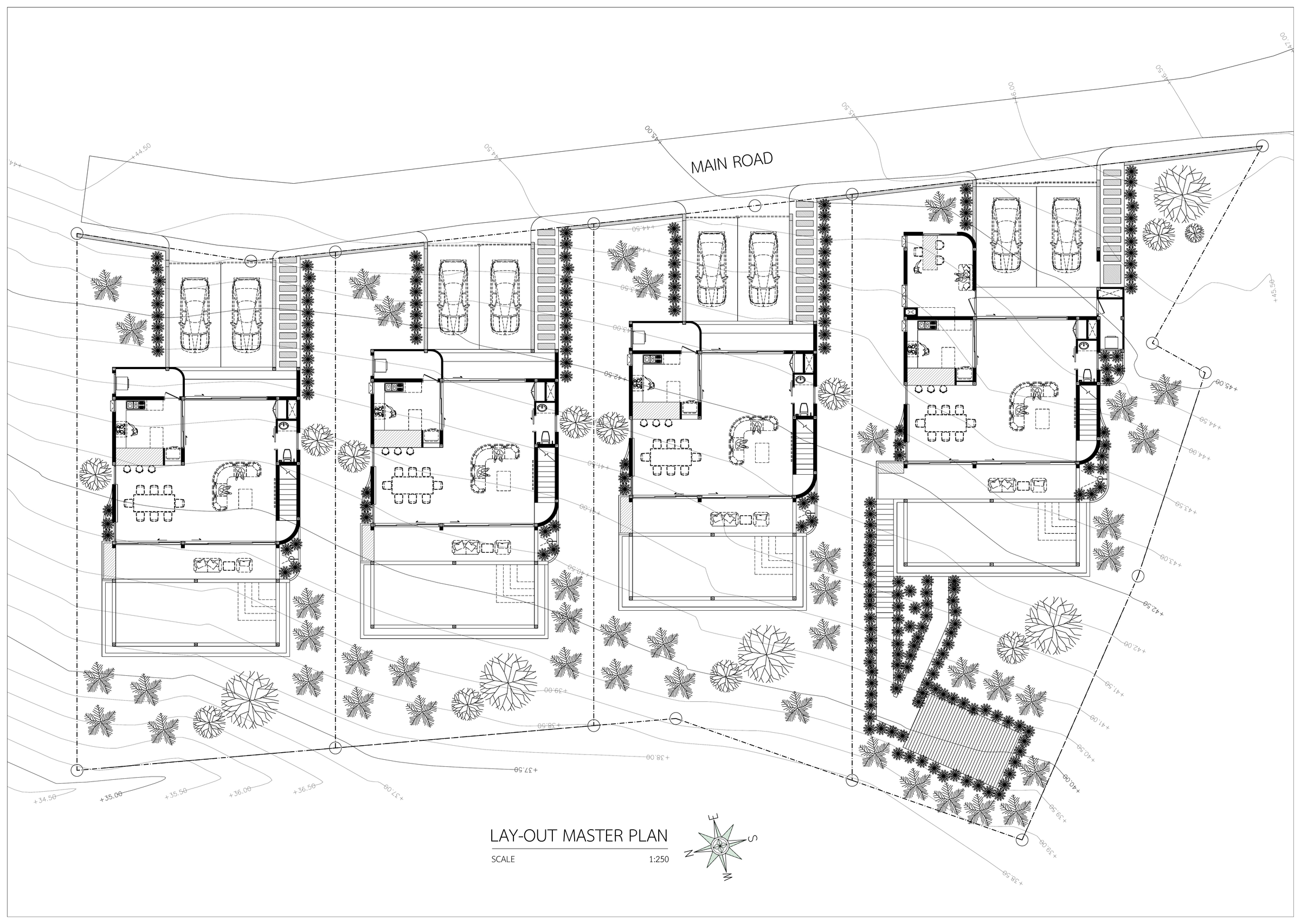 Site layout plan of the four Alaya Phase 1 villas along the private road