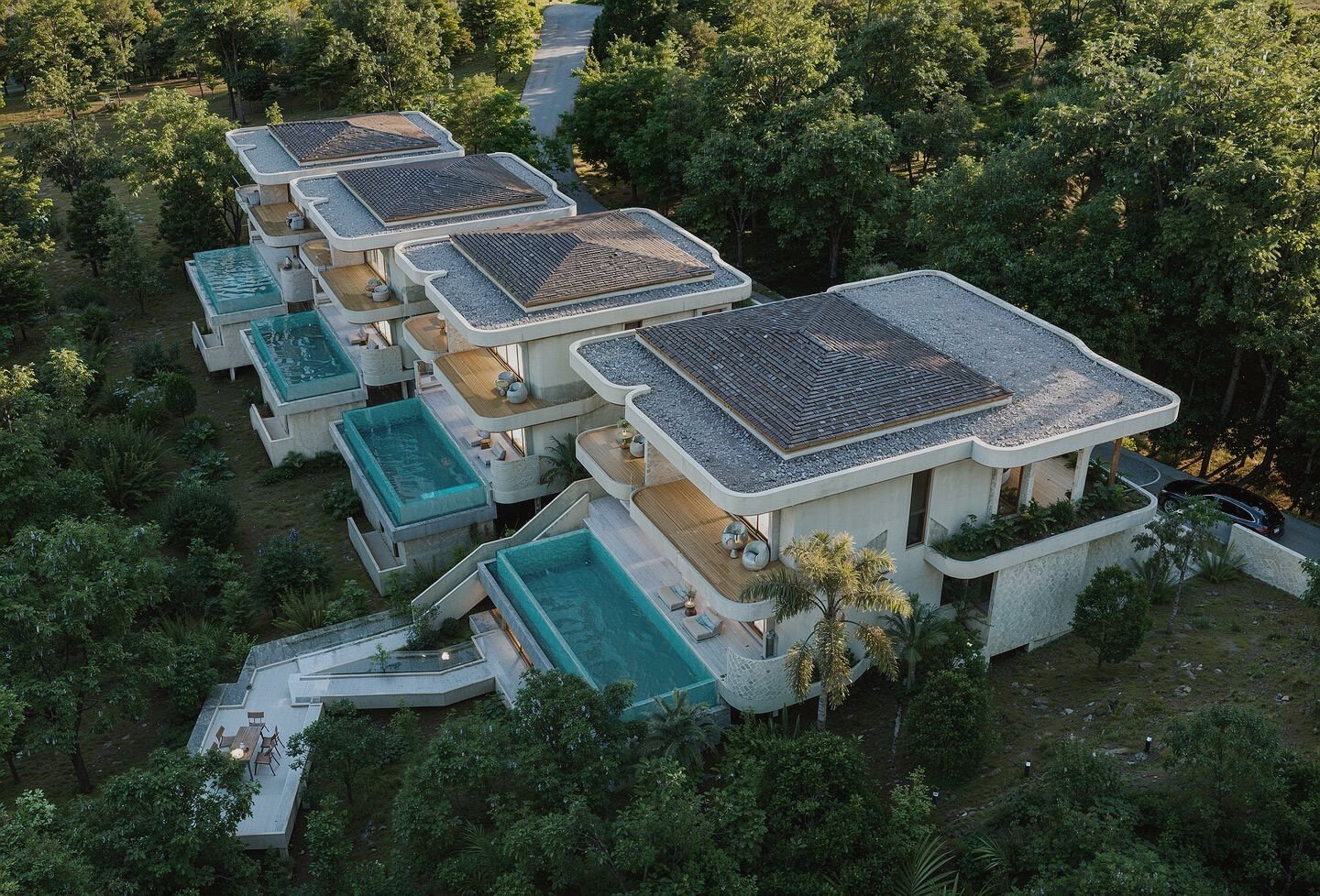 Aerial view of Alaya set into the hillside jungle above Chaloklum Bay