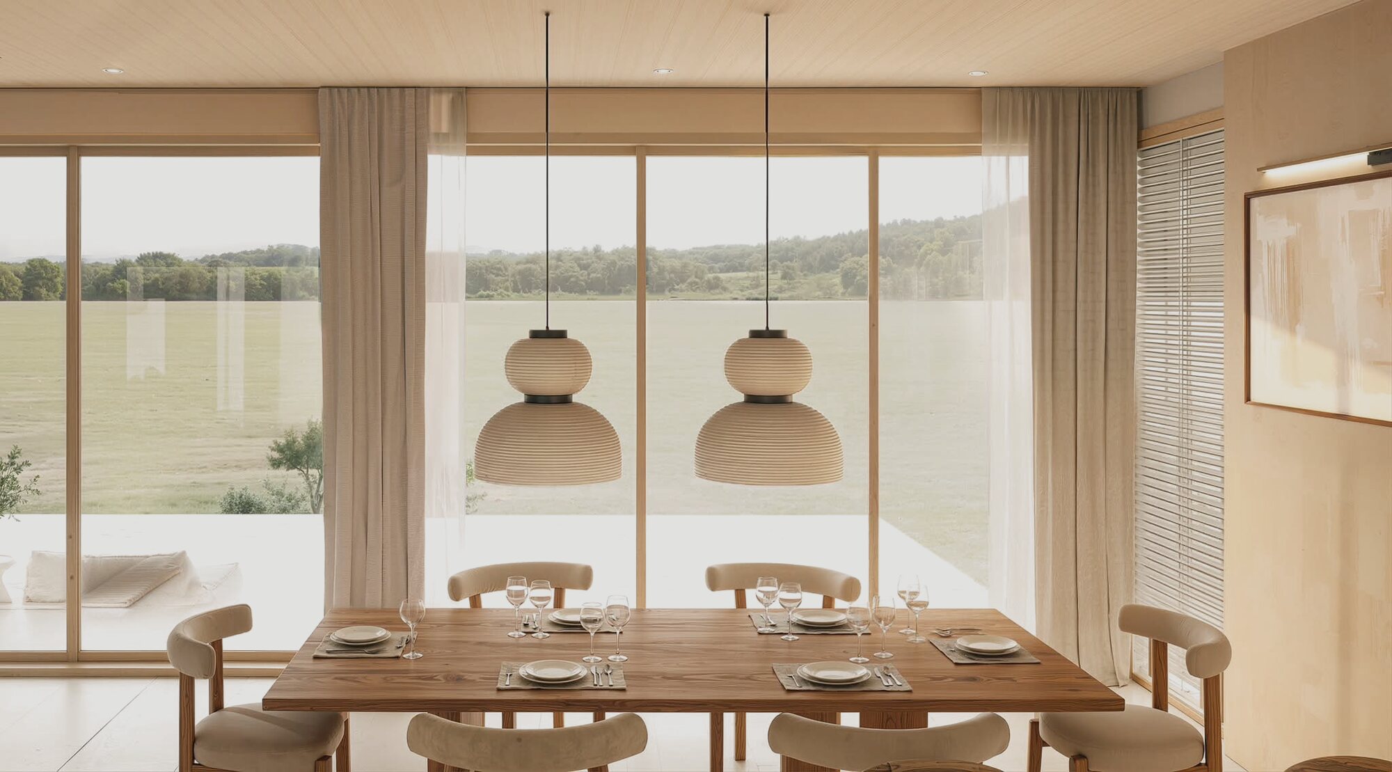 Dining table open to the pool terrace
