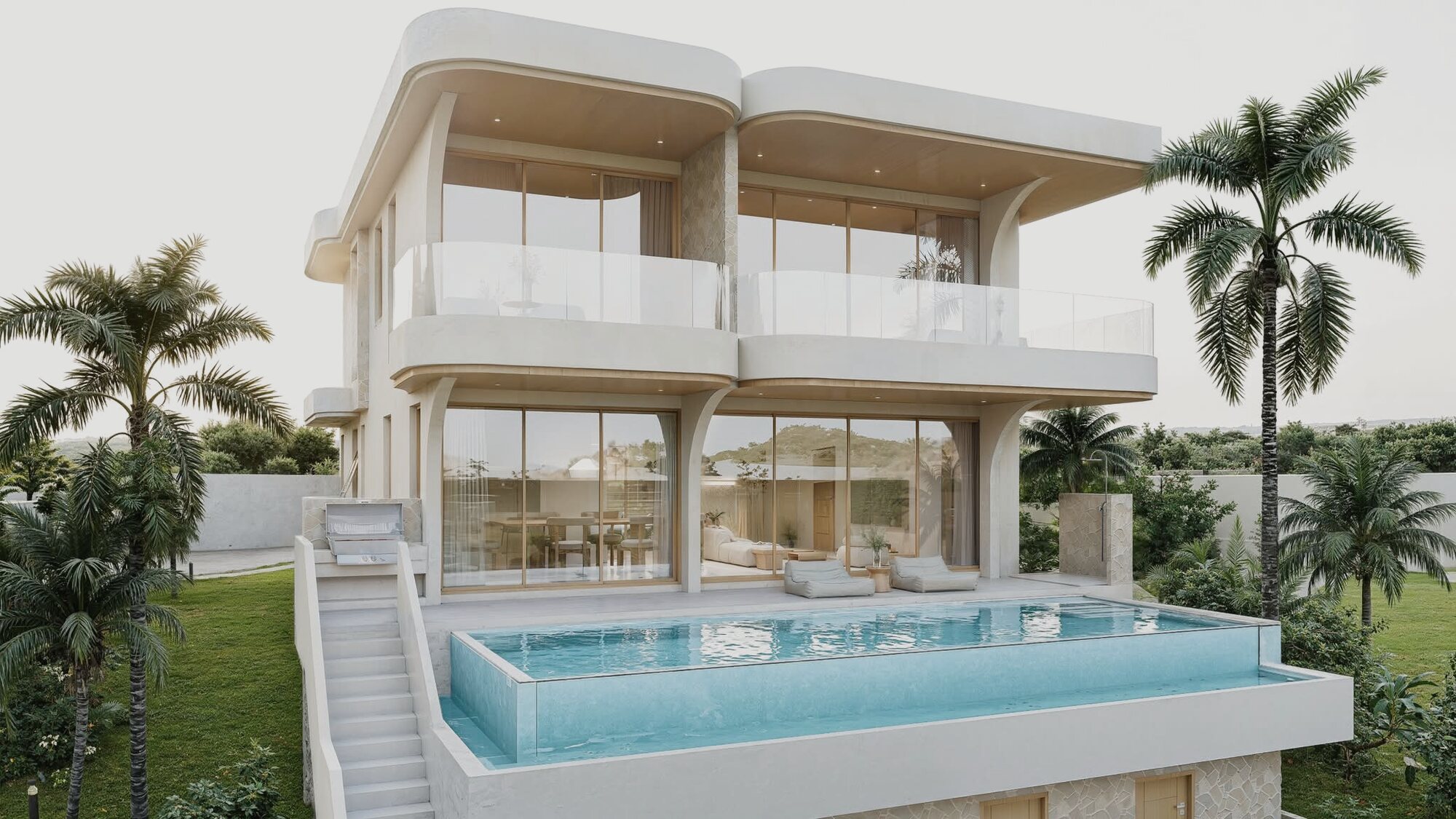 Private pool terrace at the rear of an Alaya villa