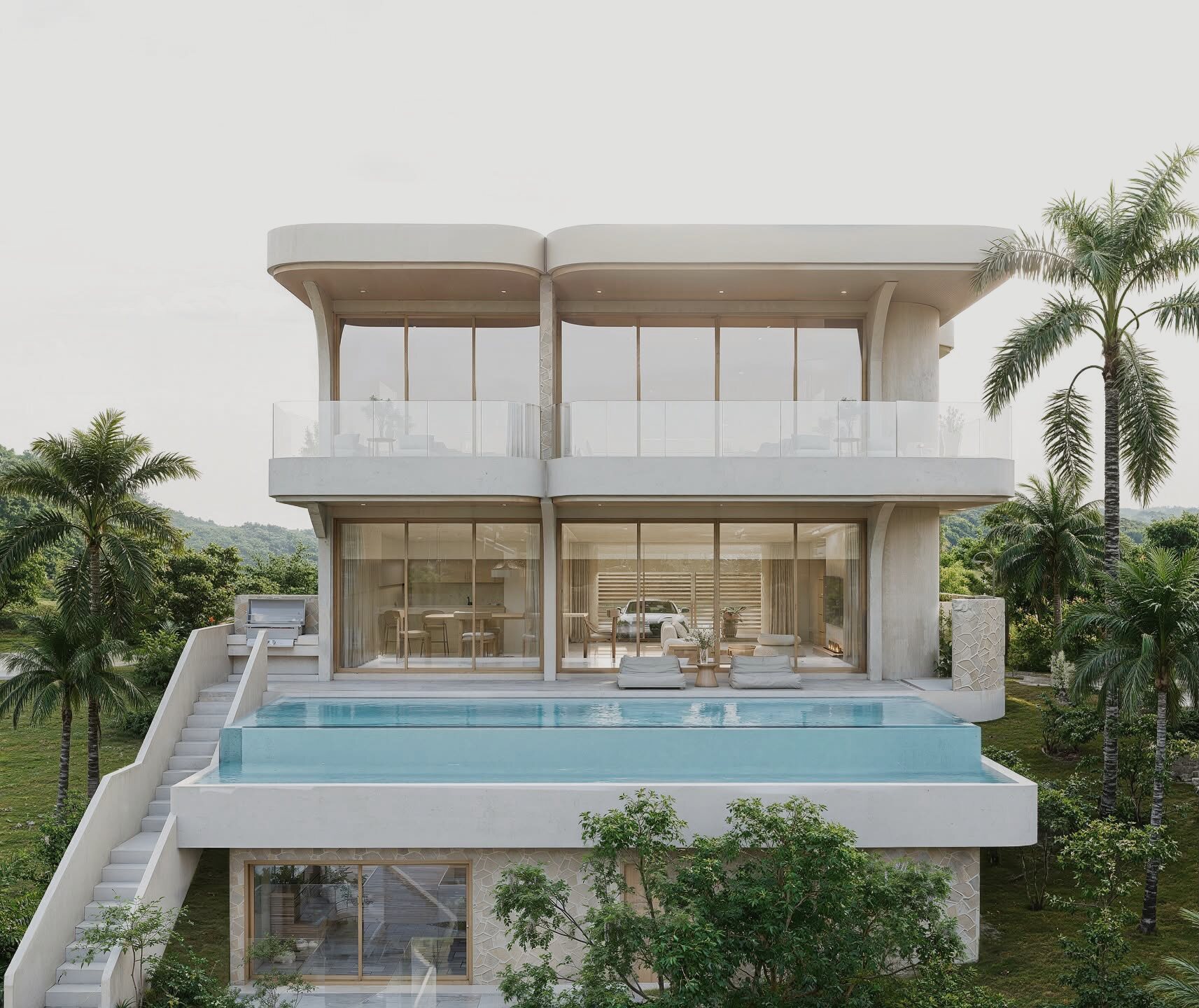 Alaya villa, rear elevation and pool, set into the hillside